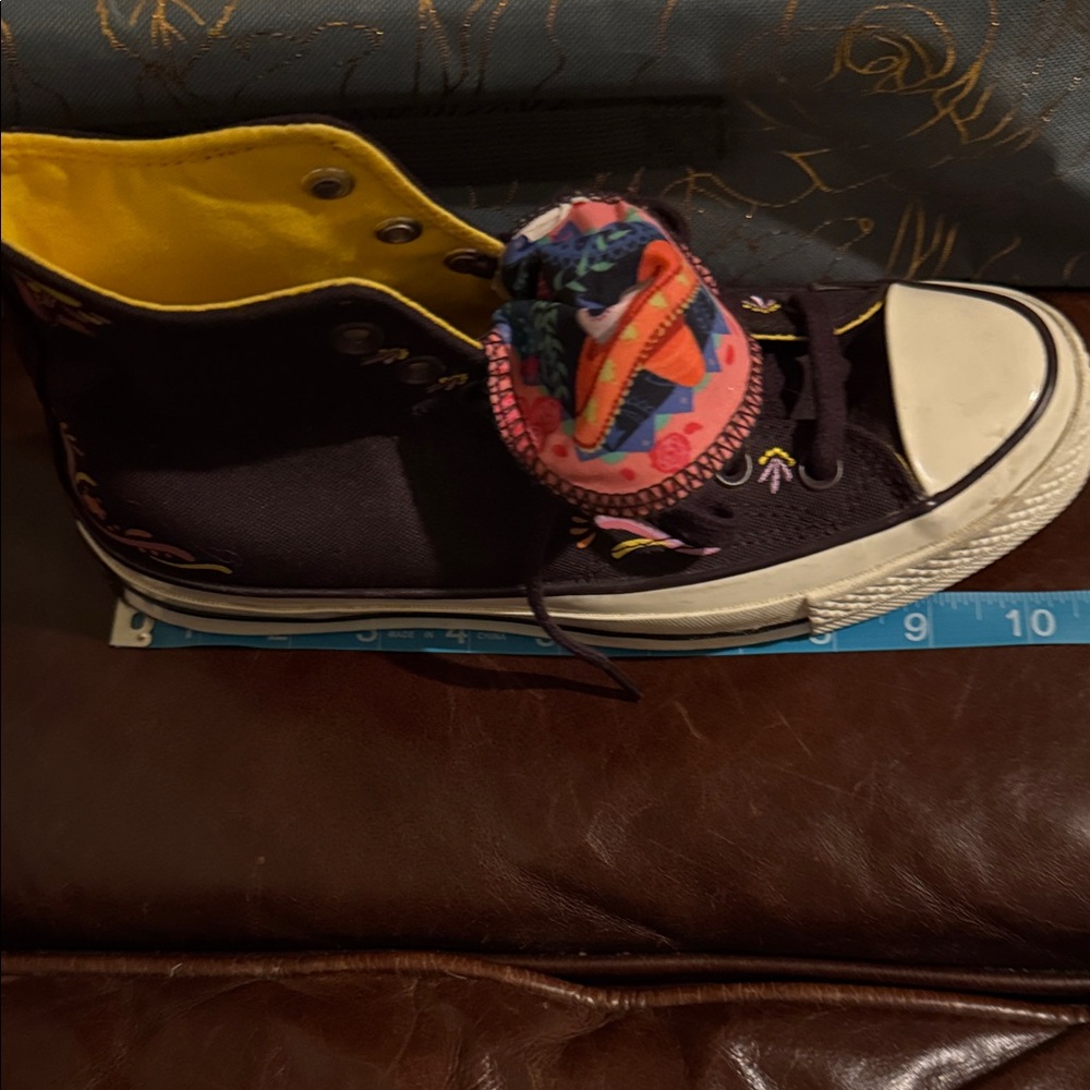 Converse Women's High-Top Sneakers - Black with Yellow and Pink Accents - Picture 7 of 8